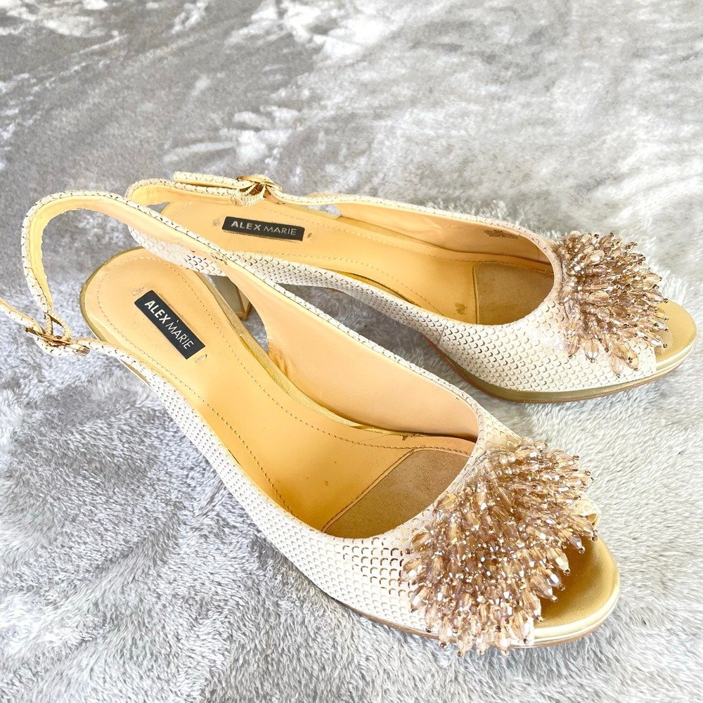 Womens Kitten Heels Sz 8 Rhinestone Fairy Regency Sling Back Retro Glam Party - Picture 2 of 11